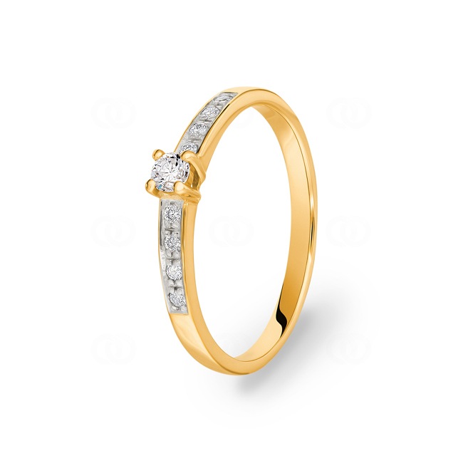 0.18ct Diamonds Pavé Solitaire Ring 750/18 K Yellow Gold - PR11662/01