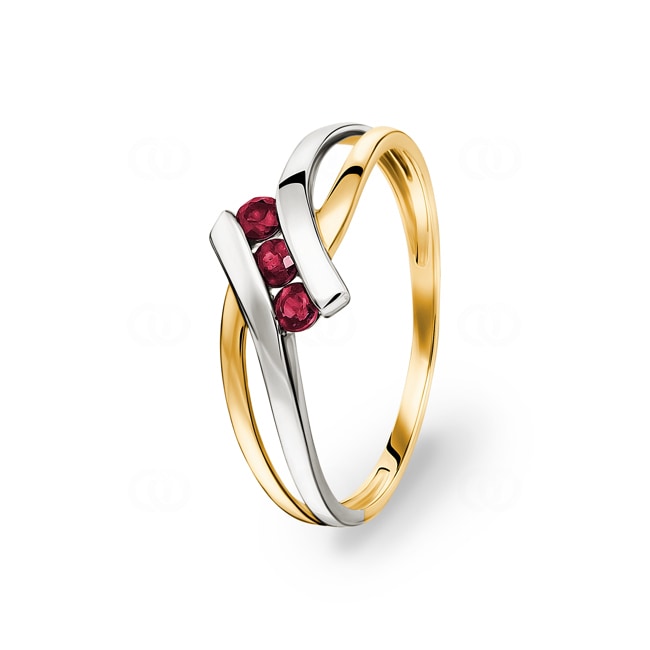 Damenring 750/18 K Gelb-/Weissgold mit 3 Rubinen - IG049BR