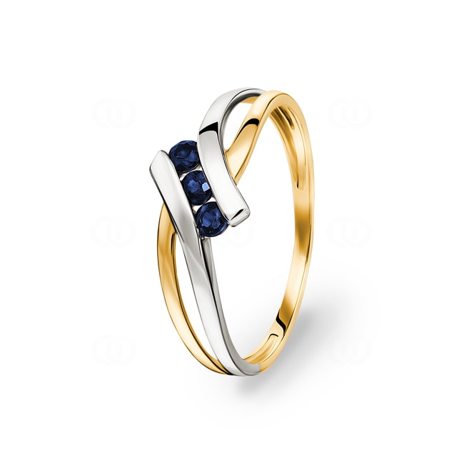 Damenring 750/18 K Gelb-/Weissgold mit 3 Saphiren - IG049BS