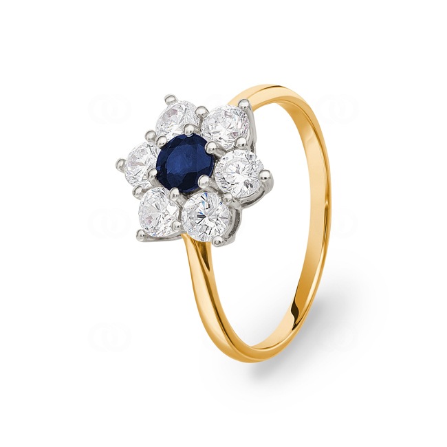 Ring 750/18 K Yellow and White Gold with Sapphire and Cubic Zirconia - PR11663-2-GW