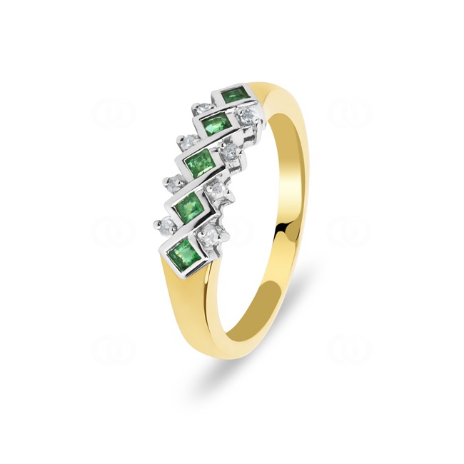 Ring 750/18 K Yellow and White Gold with Emeralds and Diamonds 0.05 ct H/si Ø 54 - PR3003/4-1