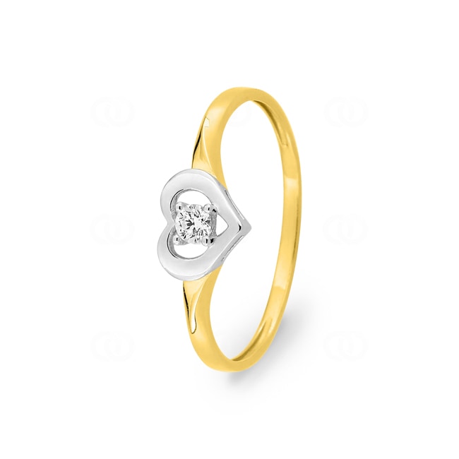Ring 750/18 K Yellow Gold Two-tone Heart with Cubic Zirconia - 08SH24BZ