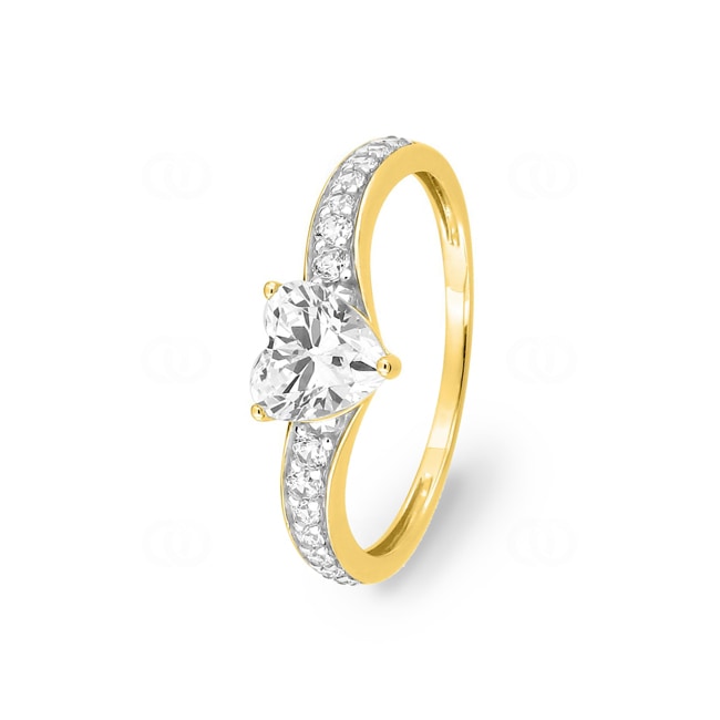 Damenring 750/18 K Gelbgold bicolor mit Zirkonia Herz - 1.7068.Z3