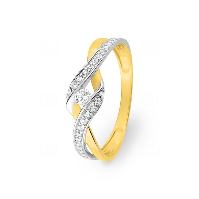 Bague or jaune 750/18 ct bicolore avec zircones solitaires fantaisie - 1.7019.Z3