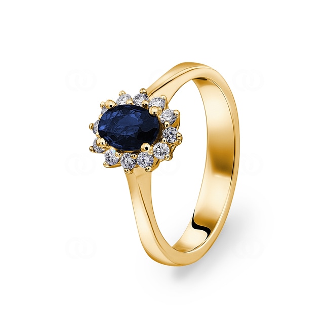 Ring 750/18 K Yellow Gold, Diamonds 0.17 ct H/si & Sapphire 0.52 ct - RI-095813-SAF-GG