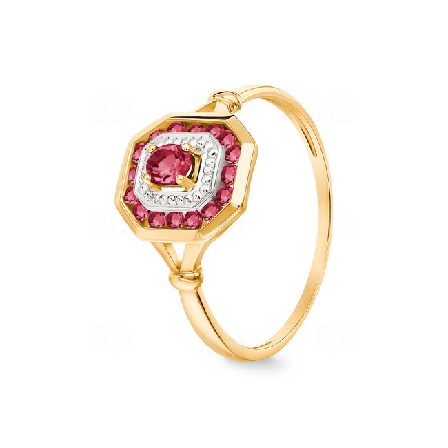 Damenring 750/18 K Gelbgold mit 17 Rubinen - KV051BR