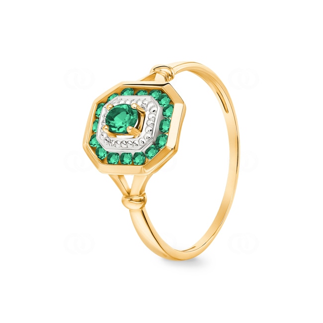 Damenring 750/18 K Gelbgold mit 17 Smaragden - KV051BE