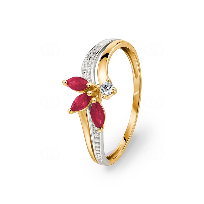 Ring 750/18 K Yellow Gold with 3 Rubies and Cubic Zirconia - 08PG28BRZ