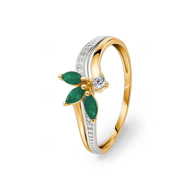 Ring 750/18 K Yellow Gold with 3 Emeralds and Cubic Zirconia - 08PG28BEZ