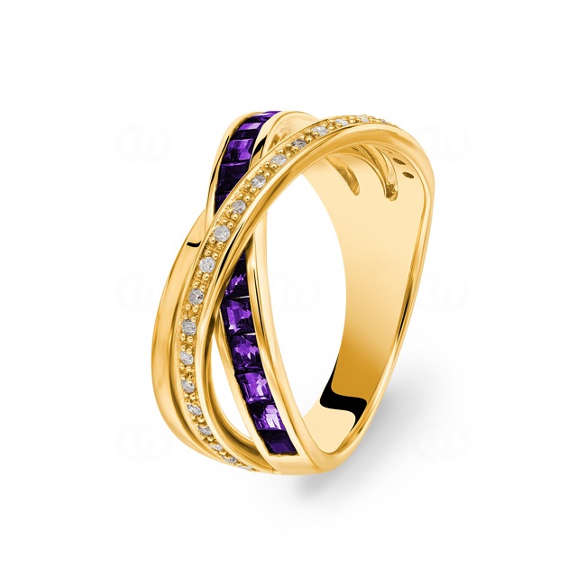 Bague or jaune 750/18 ct avec améthyste et diamants 0.10 ct H/si Ø 54 - PR6344-01-54