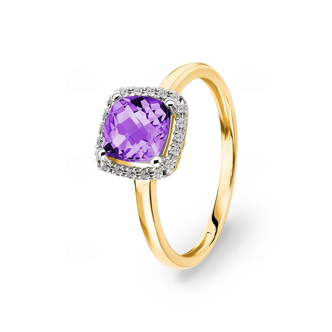 Ring 750/18 K Yellow Gold with Amethyst and Diamonds 0.06 ct H/si - RI-47241-AME-GG
