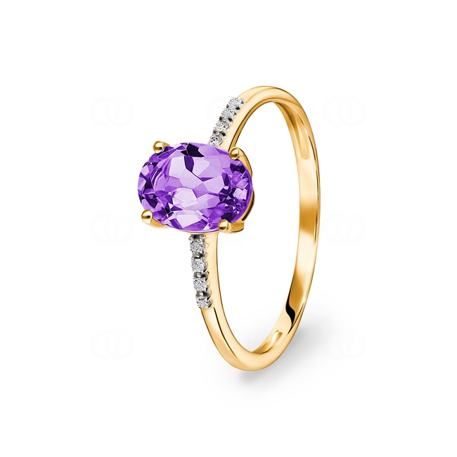 Ring 750/18 K Yellow Gold with oval Amethyst and Diamonds 0.02 ct H/si - RI-48549-AME-GG