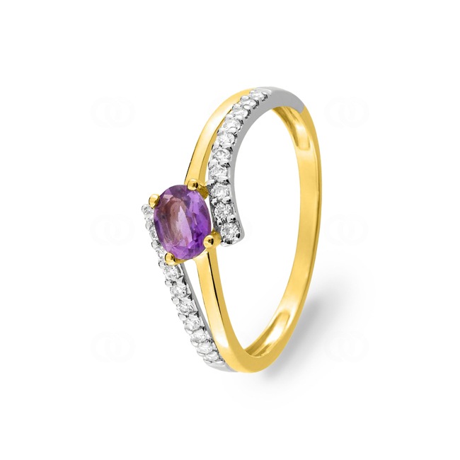 Bague or jaune 750/18 ct avec améthyste ovale et zircones - 8FA377BAZ