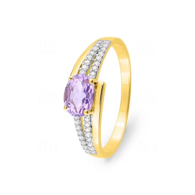 Ring 750/18 K Yellow Gold with oval Amethyst & Cubic Zirconia - 1.3089.A3