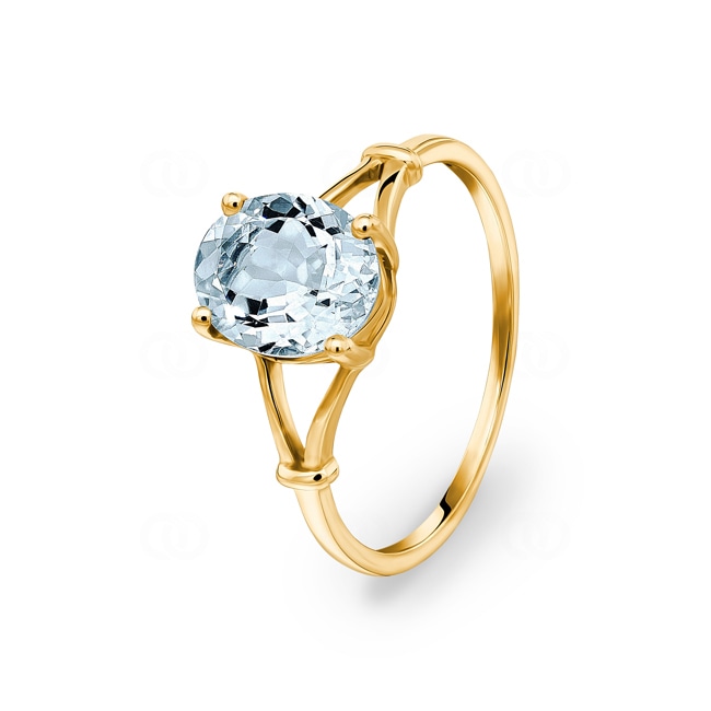 Damenring 750/18 K Gelbgold mit Aquamarin oval - 1605.4AM