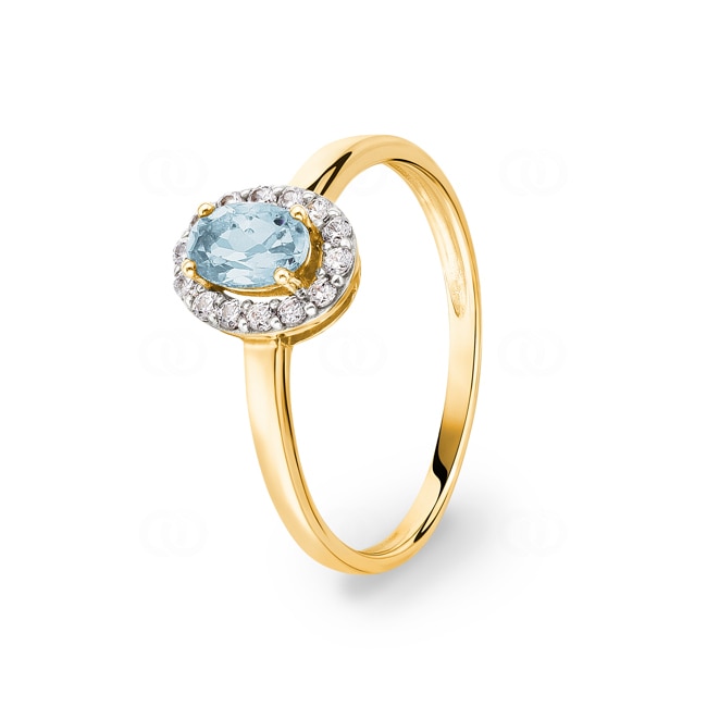 Ring 750/18 K Yellow Gold with oval Aquamarine & Cubic Zirconia - 08F589BMZ