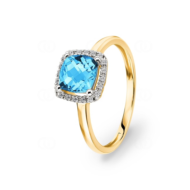Ring 750/18 K Yellow Gold with Blue Topaz and Diamonds 0.06 ct H/si - RI-47241-TOP-GG