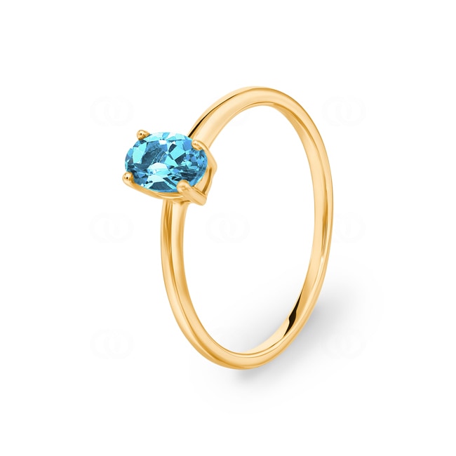 Bague or jaune 750/18 ct avec topaze bleue ovale - 1719T