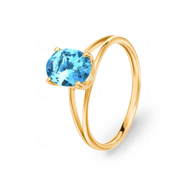 Damenring 750/18 K Gelbgold mit Blautopas oval - 1738T