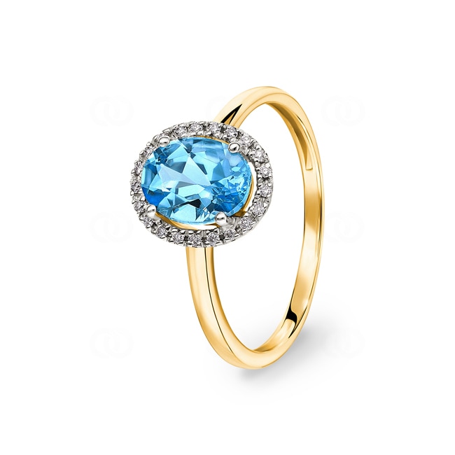 Damenring 750/18 K Gelbgold mit Blautopas oval und Diamanten 0.06 ct H/si Damenring 750/18 K Gelbgold mit Blautopas oval und Diamanten 0.06 ct H/si - RI-47251-TOP-GG