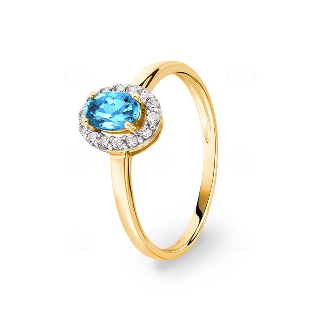 Ring 750/18 K Yellow Gold with oval Blue Topaz & Cubic Zirconia - 1.7048.T3