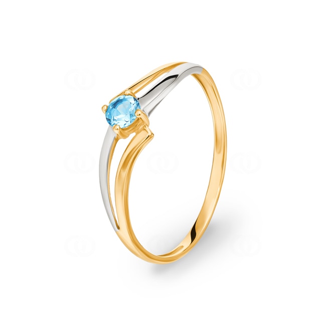Bague or jaune 750/18 ct avec topaze bleue ronde - 1.7041.T3