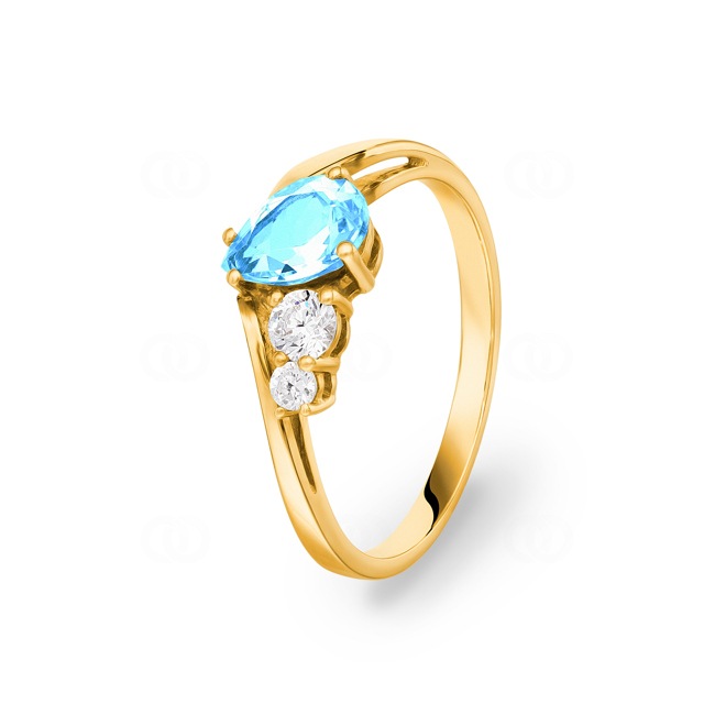 Bague or jaune 750/18 ct avec topaze bleue et zircones Ø 54 - PR4847-04-GG