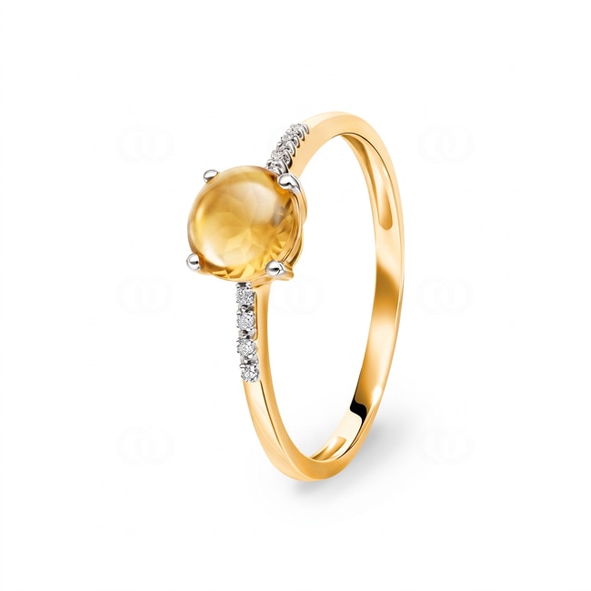Ring 750/18 K Yellow Gold with round Citrine and Diamonds 0.02 ct H/si - RI-48521-CIT-GG