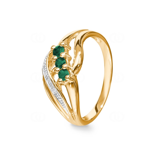 Ring 750/18 K Yellow Gold with Diamonds 0.01 ct H/Si and Emeralds - PR08245-4-GG