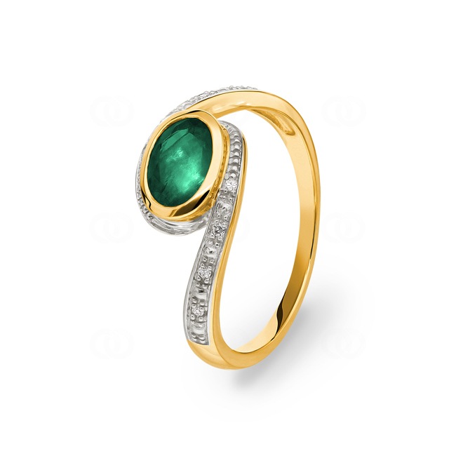 Ring 750/18 K Yellow Gold with Diamonds 0.03 ct H/Si and Emerald - PR8280-4-GG