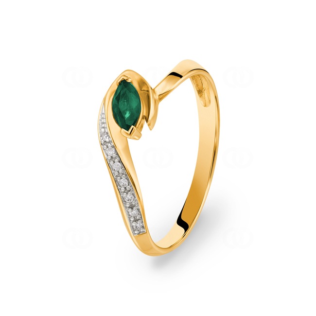 Damenring 750/18 K Gelbgold mit Diamanten 0.03 ct H/Si und Smaragd - PR8318-4-GG