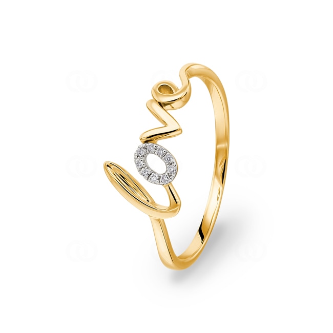 Damenring 750/18 K Gelbgold Love mit Diamanten 0.03ct H/si - RI-57601-GG