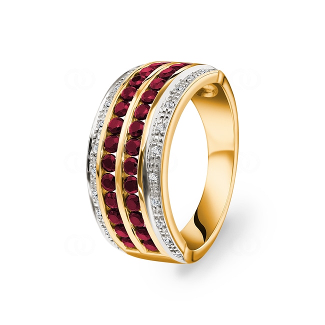Damenring 750/18 K Gelbgold mit Diamanten 0.08 ct H/Si und Rubinen - PR05573-3-GG
