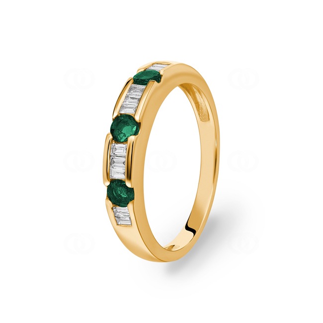 Damenring 750/18 K Gelbgold mit Diamanten 0.19 ct H/Si und Smaragden Ø 54 - PR2302/4