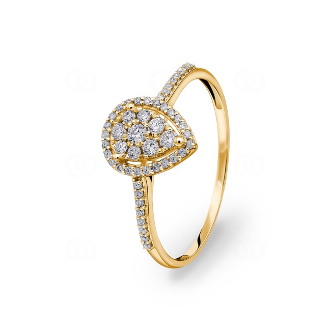 Bague or jaune 750/18 ct avec diamants 0.27 ct H/si, Poire - RI-54971-GG