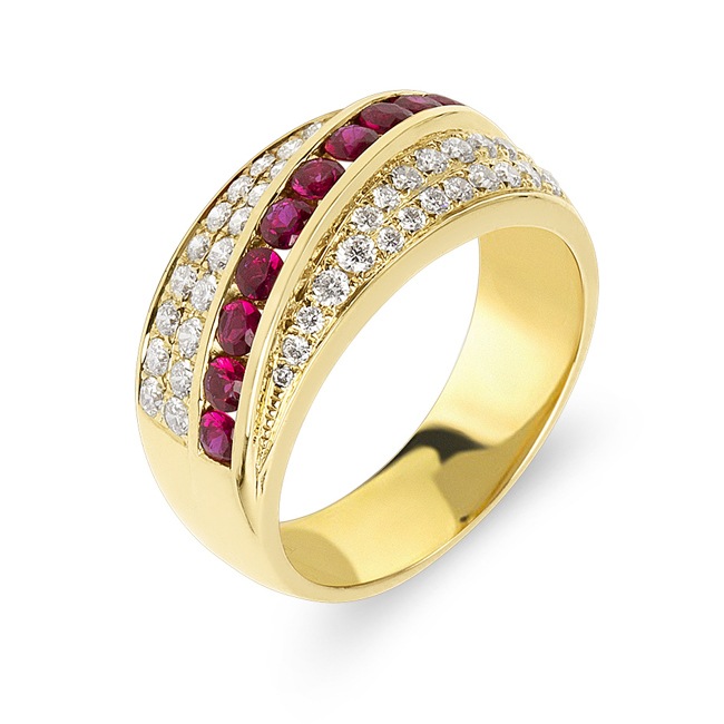 Ring 750/18 K Yellow Gold with Diamonds 0.61 ct H/Si and Rubies 0.70 ct - PR11657-3-GG