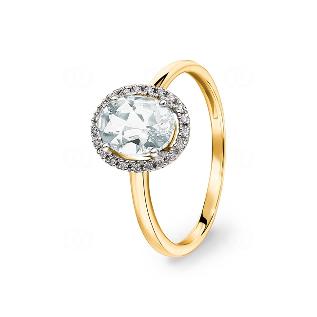 Damenring 750/18 K Gelbgold mit grünem Amethyst oval und Diamanten 0.06 ct H/si Damenring 750/18 K Gelbgold mit grünem Amethyst oval und Diamanten 0.06 ct H/si - RI-47251-PRA-GG