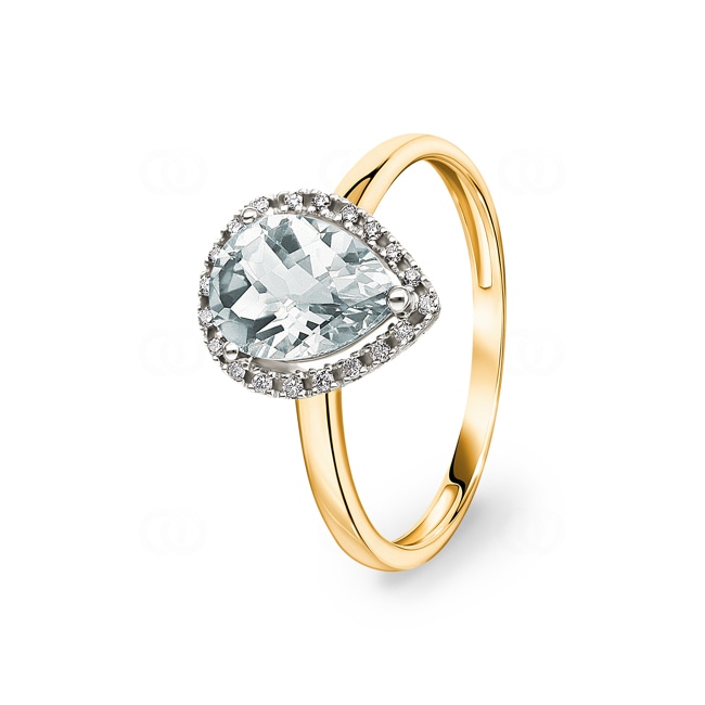 Damenring 750/18 K Gelbgold mit grünem Amethyst Tropfen und Diamanten 0.06 ct H/si - RI-47261-PRA-GG