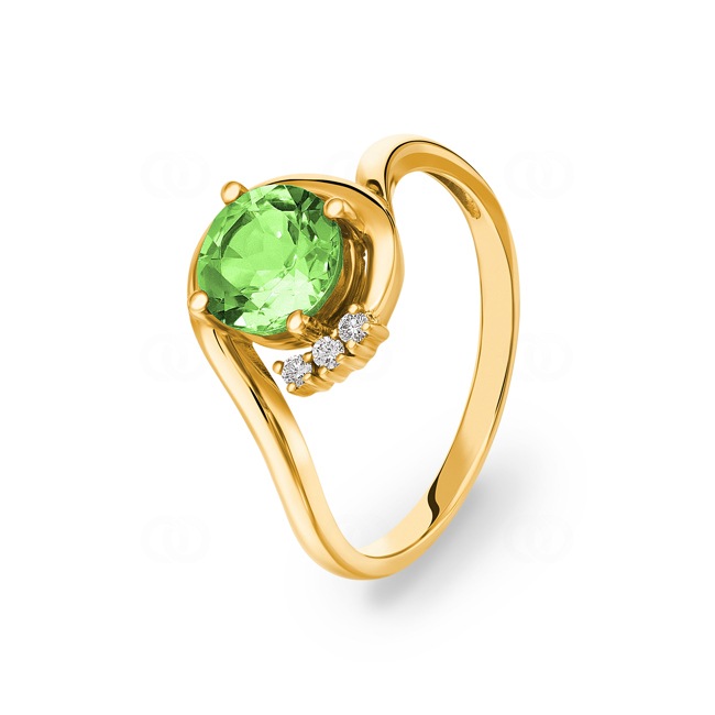 Damenring 750/18 K Gelbgold mit Peridot und Diamanten 0.04 ct H/si Ø 54 - PR11550/07