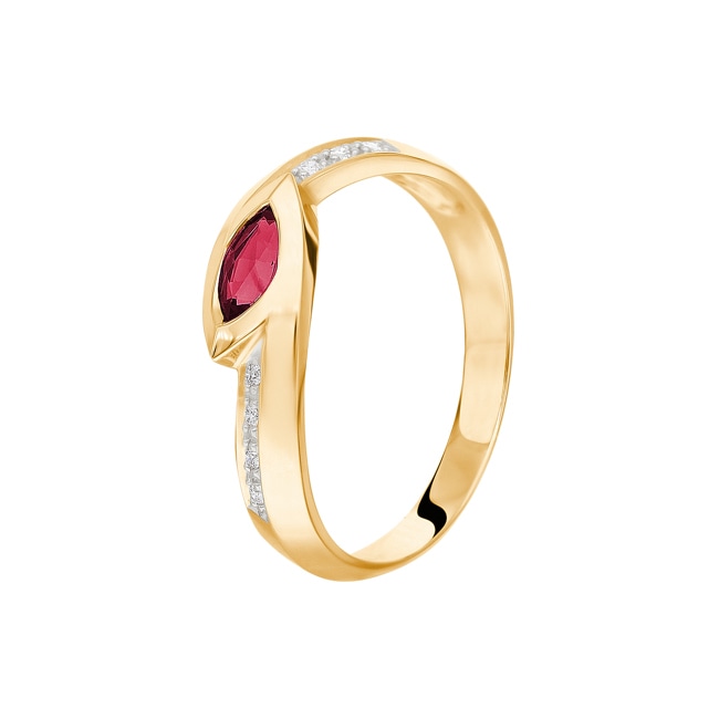 Damenring 750/18 K Gelbgold mit Rubin & Diamanten 0.05 ct H/si Ø 52 - PR5750/3-1