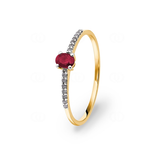 Bague or jaune 750/18 ct avec rubis ovale & diamants 0.07 ct H/si - RI-46631-RUB-GG