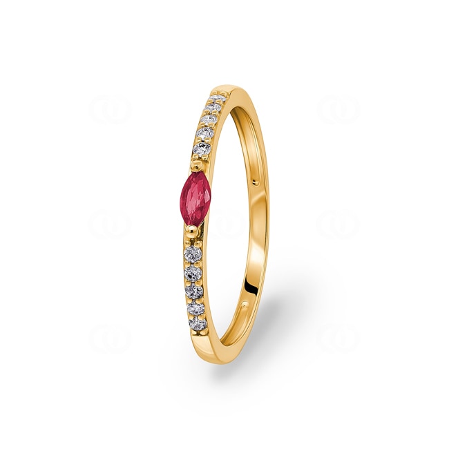 Bague or jaune 750/18 ct avec rubis ovale & diamants 0.08 ct. - 1.7556.R0