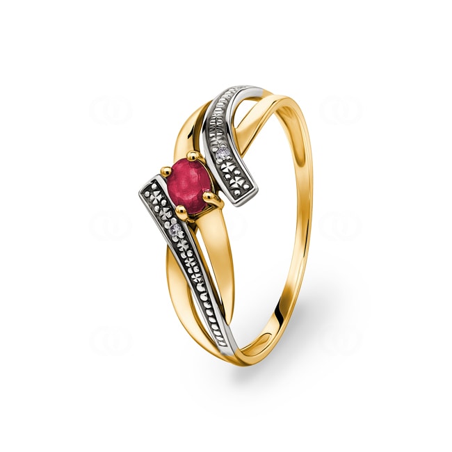 Ring 750/18 K Yellow Gold with oval Ruby and Diamonds 0.01ct. Ring 750/18 K Yellow Gold with oval Ruby and Diamonds 0.01ct. - MI045BRB5