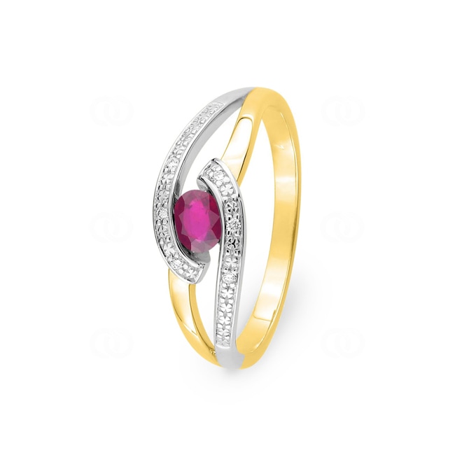 Ring 750/18 K Yellow Gold with oval Ruby and Diamonds 0.03ct. - MX021BRB5
