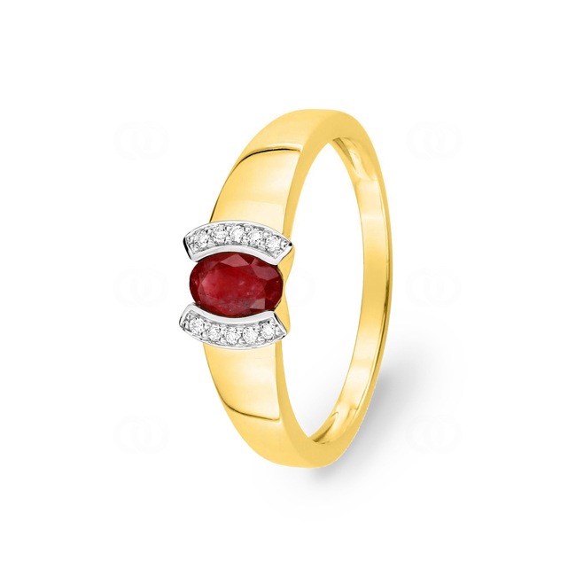 Bague or jaune 750/18 ct avec rubis ovale et diamants 0.05ct. - MW063BRB4