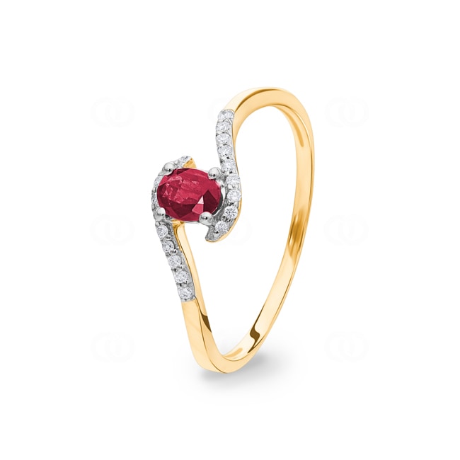 Ring 750/18 K Yellow Gold with oval Ruby and Diamonds 0.07 ct H/si - RI-52381-RUB-GG
