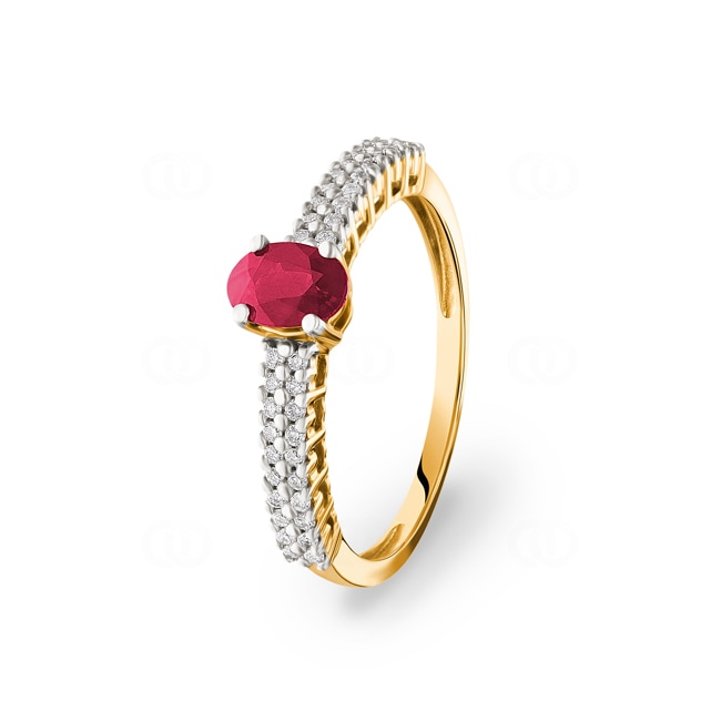 Bague or jaune 750/18 ct avec rubis ovale et diamants 0.16 ct H/si - RI-52591-RUB-GG