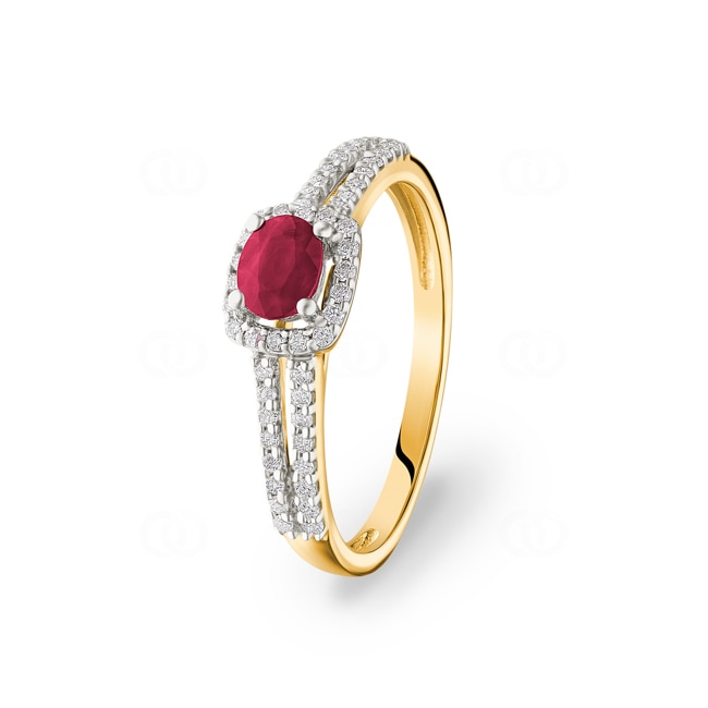 Ring 750/18 K Yellow Gold with oval Ruby and Diamonds 0.20 ct H/si - RI-52501-RUB-GG
