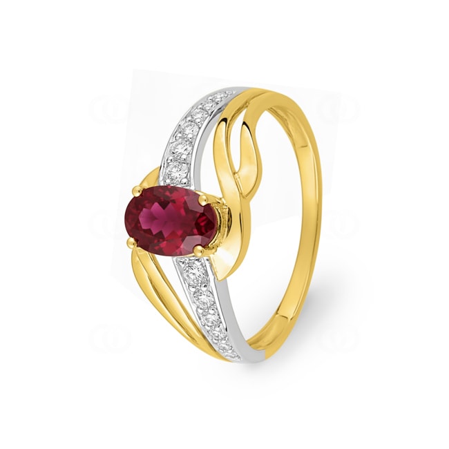 Damenring 750/18 K Gelbgold mit Rubin oval und Zirkonia - 08PE60BRZ