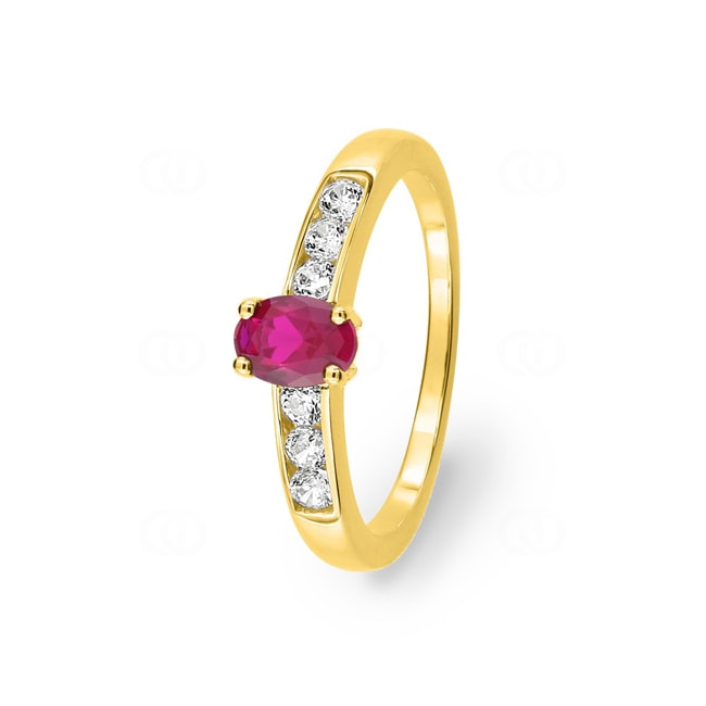 Damenring 750/18 K Gelbgold mit Rubin oval & Zirkonia - 1.3088.R0